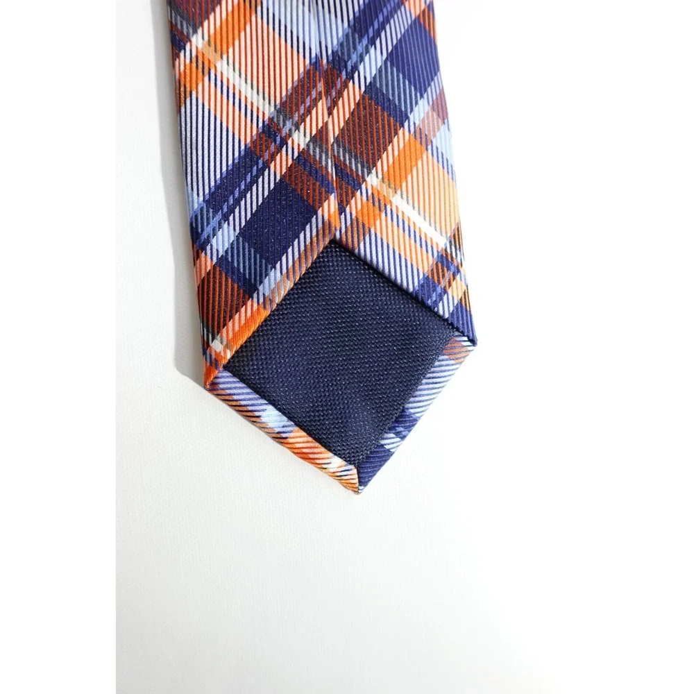 Nautica Classic Plaid Orange Blue Student Professor Architect Tie Academia‎